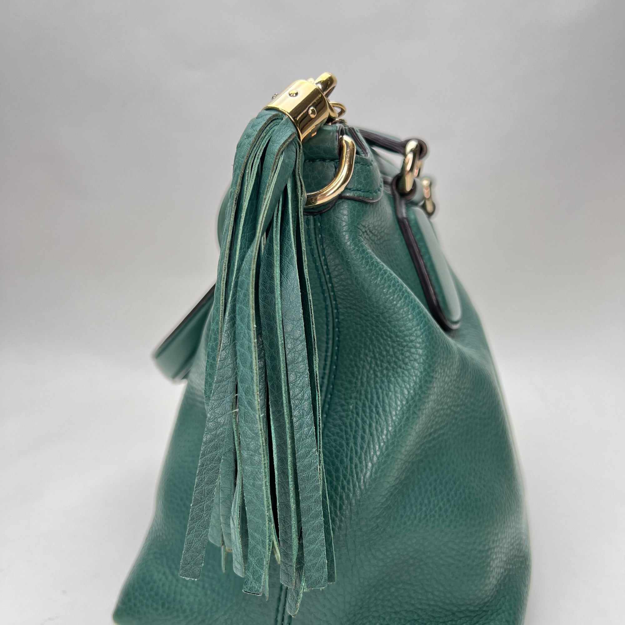 Soho Green Top Handle Bag in Calfskin, Gold hardware