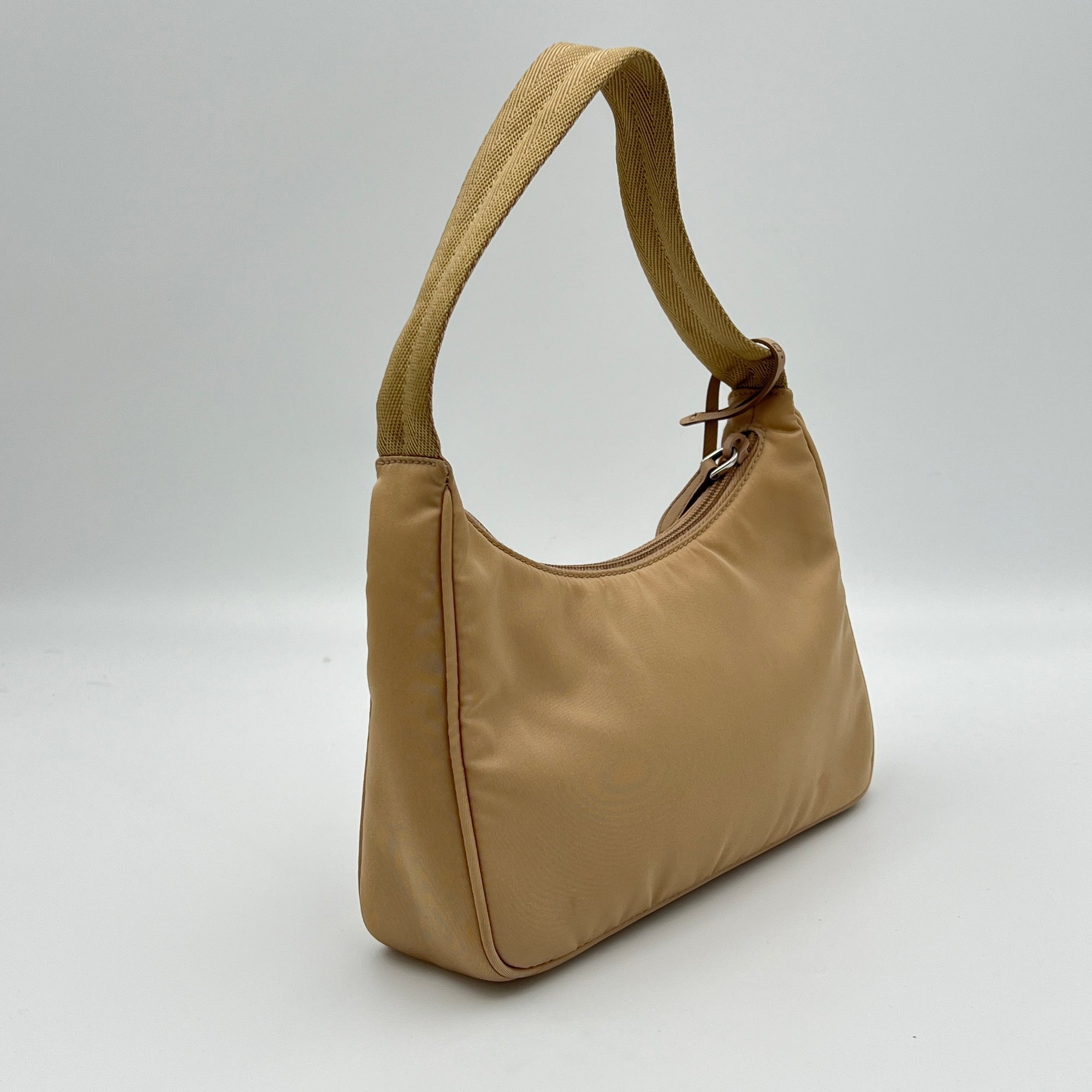 Re-Edition 2000 Beige Shoulder Bag in Re-Nylon, Silver hardware