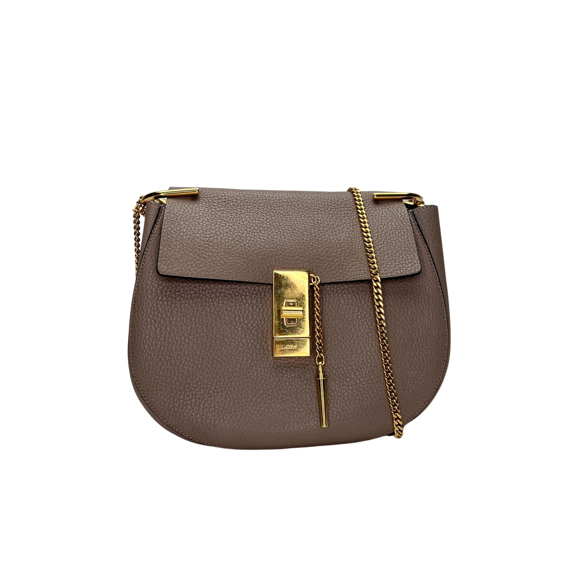 Drew Brown Crossbody Bag in Calfskin, Gold hardware