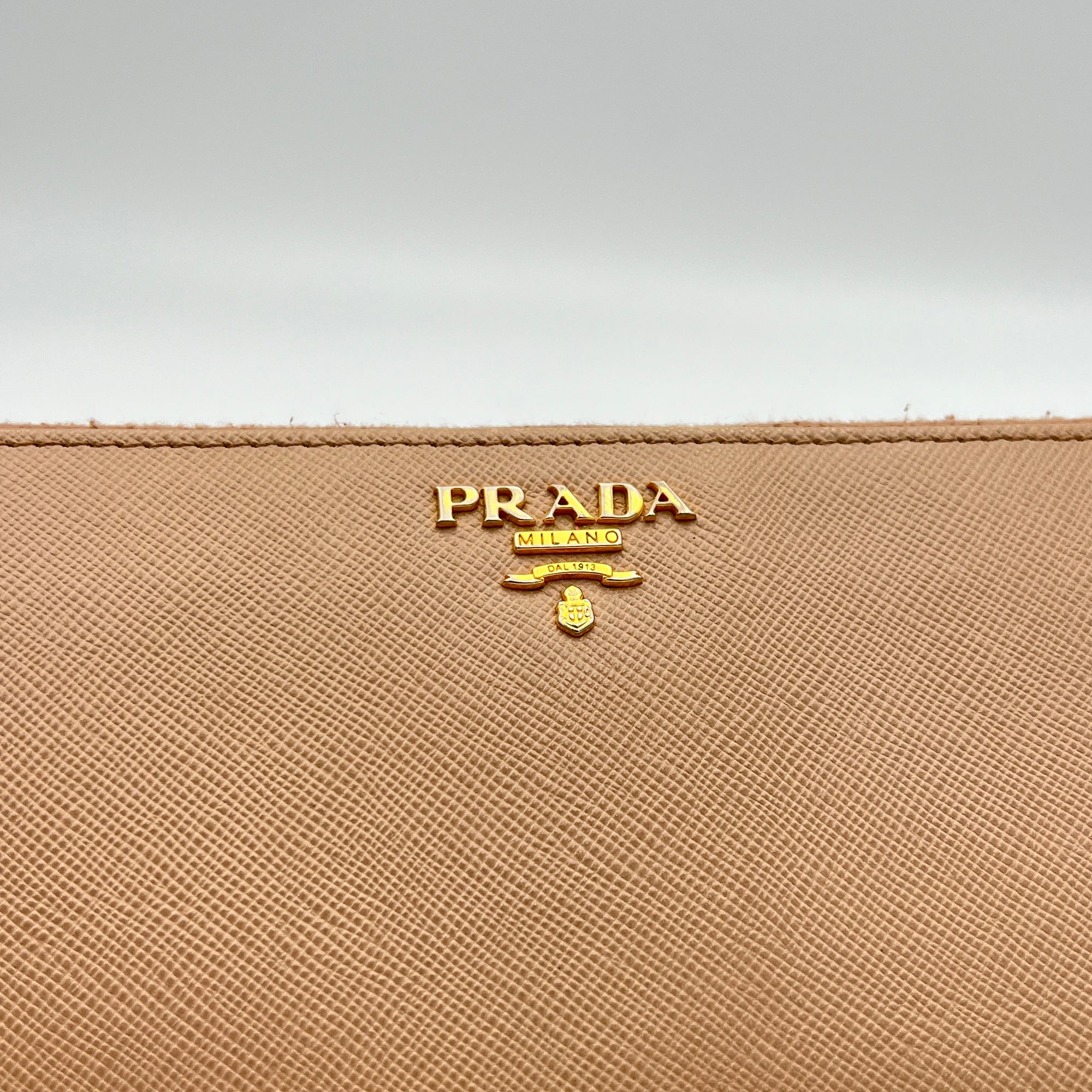 Logo Long Beige Wallet in Saffiano Leather, Gold hardware