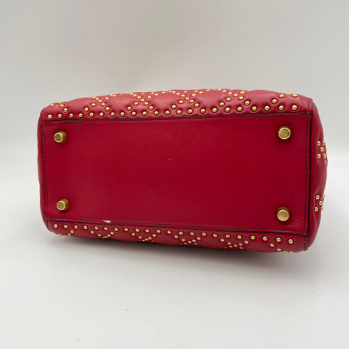 Lady Dior Medium Red Top Handle Bag in Lambskin, Gold hardware