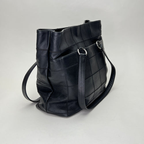 Vintage tote Black Tote Bag in Caviar Leather, Silver hardware