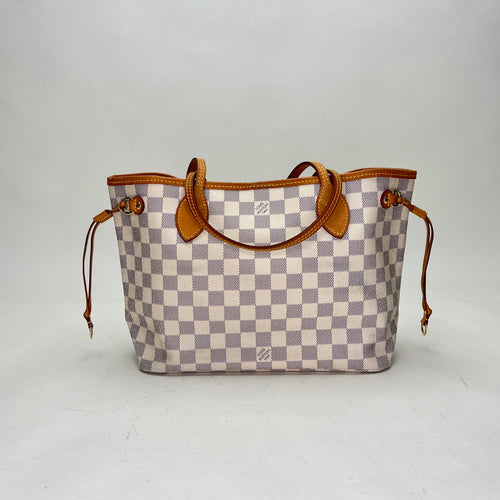 Neverfull Damier Azur PM White Tote Bag in Coated Canvas, Gold hardware