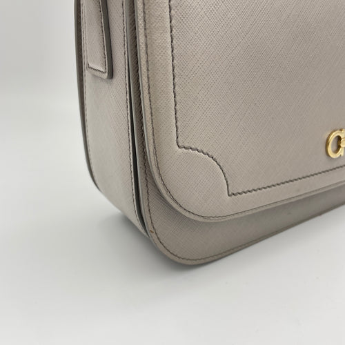 Greta Grey Shoulder Bag in Calfskin, Gold hardware