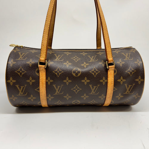 Papillon Brown Top Handle Bag in Monogram Coated Canvas, Gold hardware