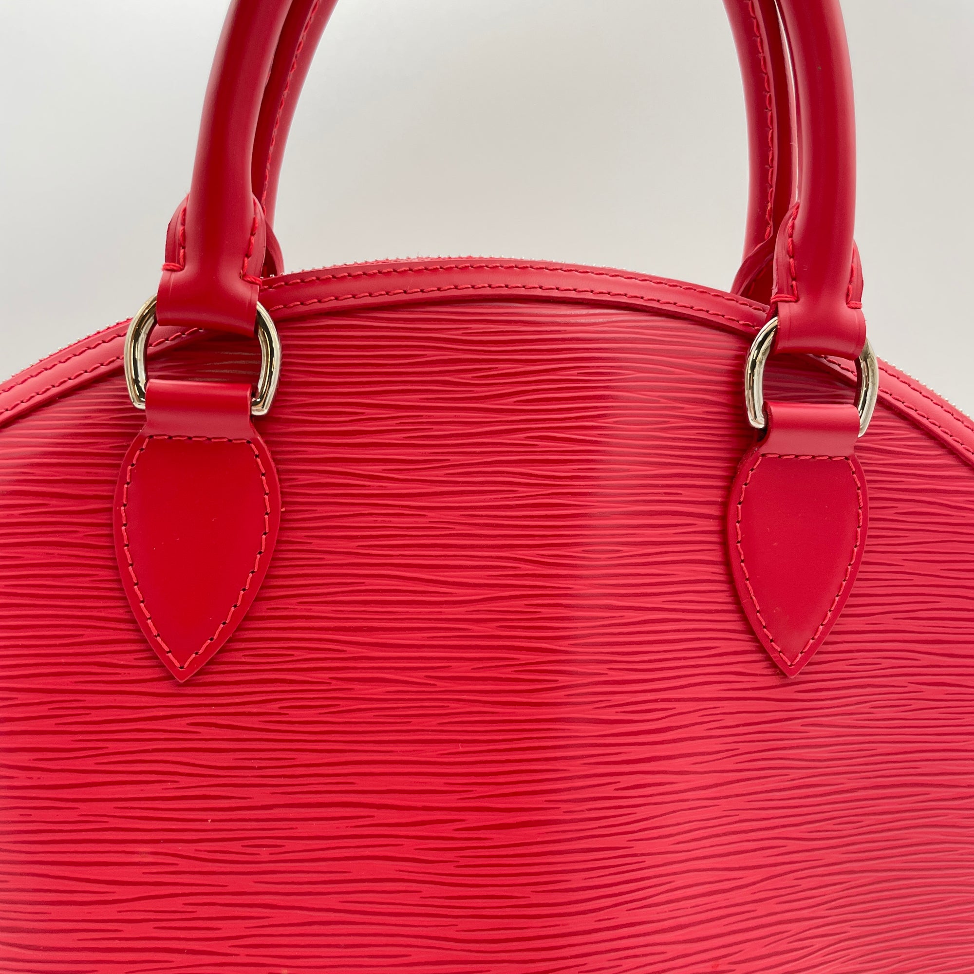 LockIt PM Red Top Handle Bag in Epi Leather, Silver hardware