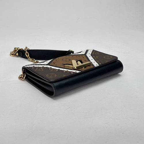 Twist Satin Brown Wallet on Chain in Monogram Coated Canvas, Gold hardware