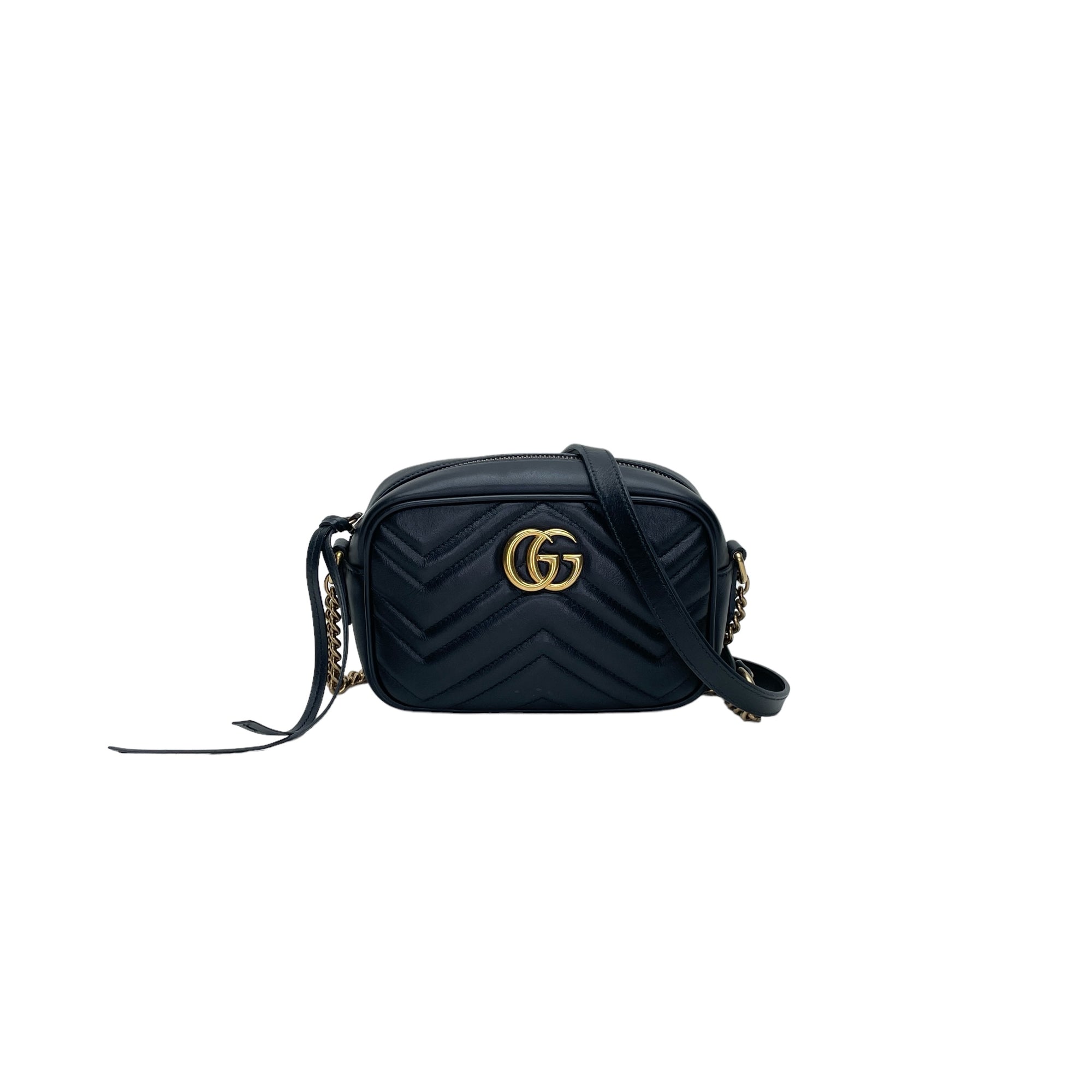 GG Marmont Mini Black Crossbody Bag in Calfskin, Gold hardware