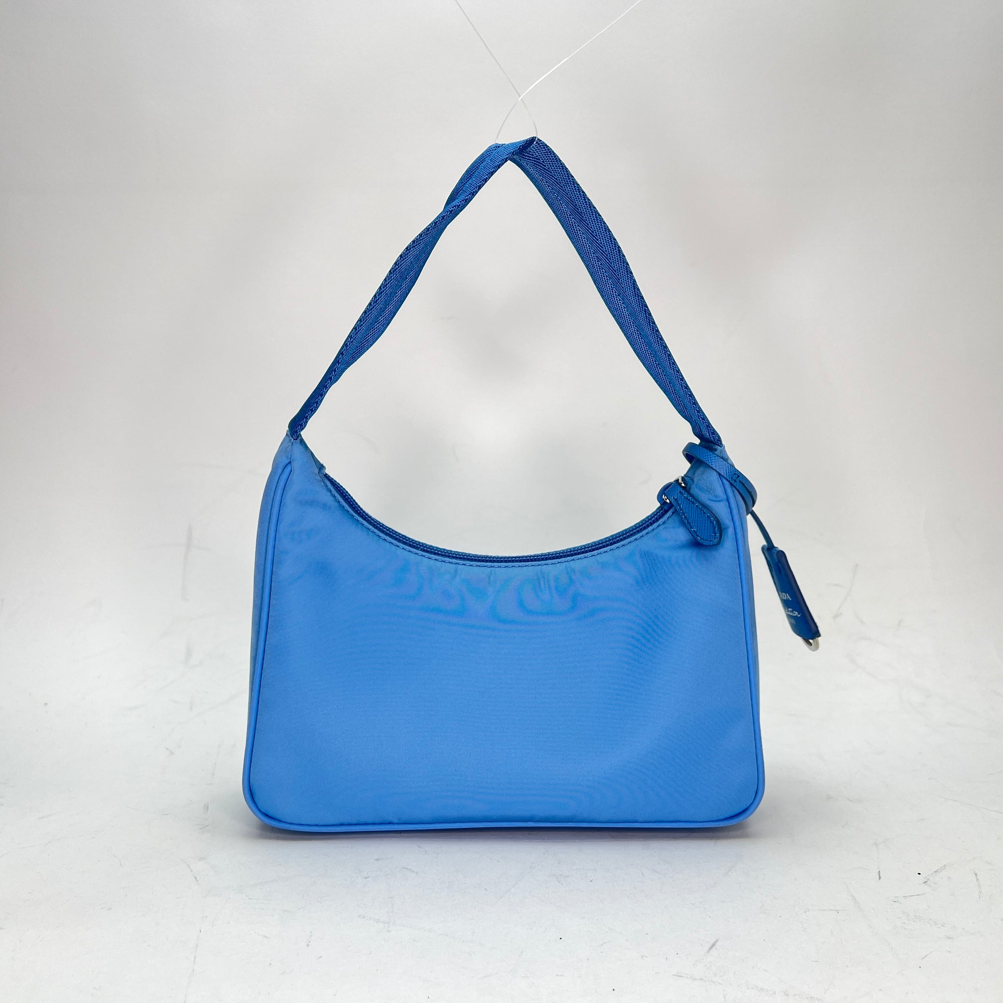 Re-Edition 2000 Blue Shoulder Bag in Re-Nylon, Silver hardware