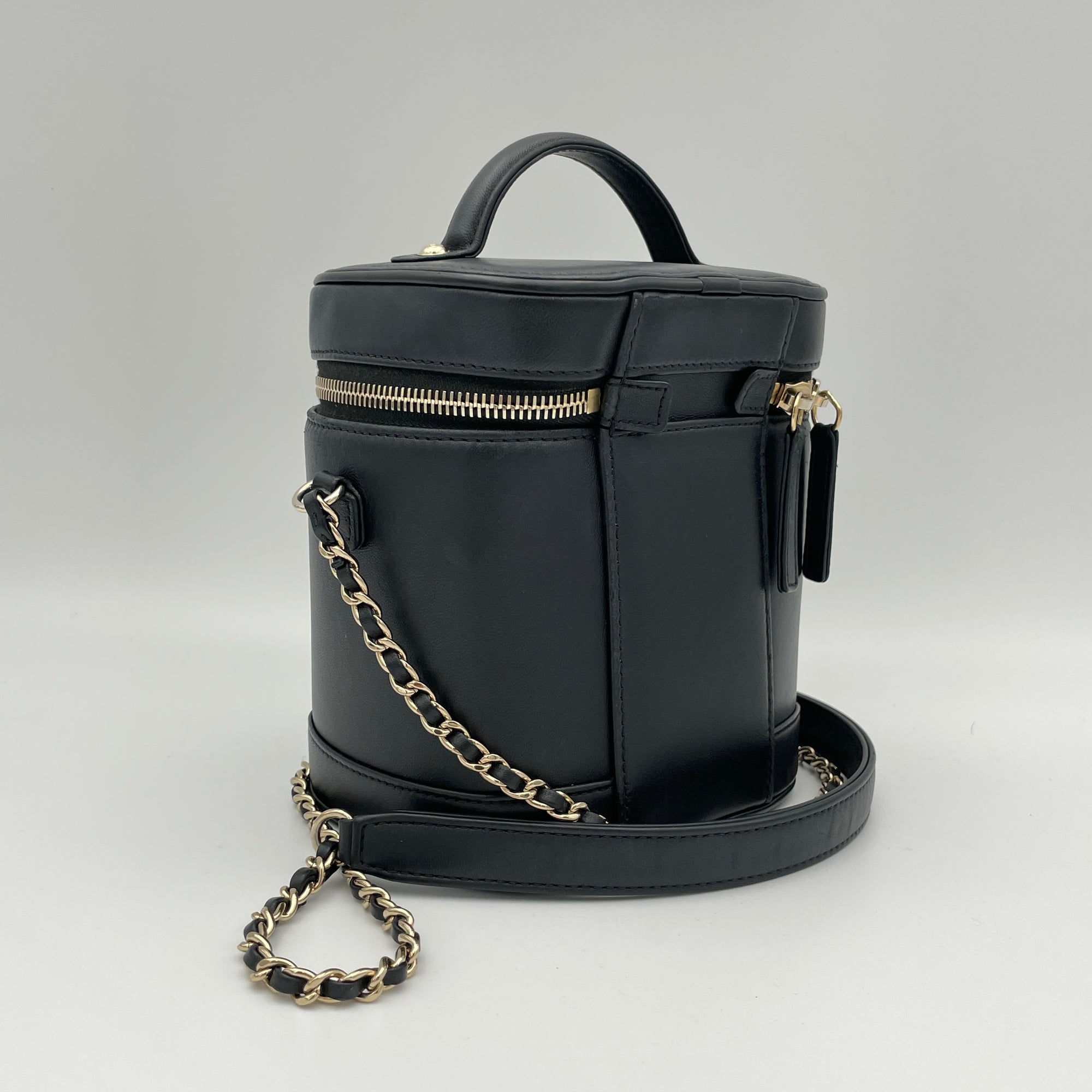 CC Vanity Black Top Handle Bag in Lambskin, Gold hardware