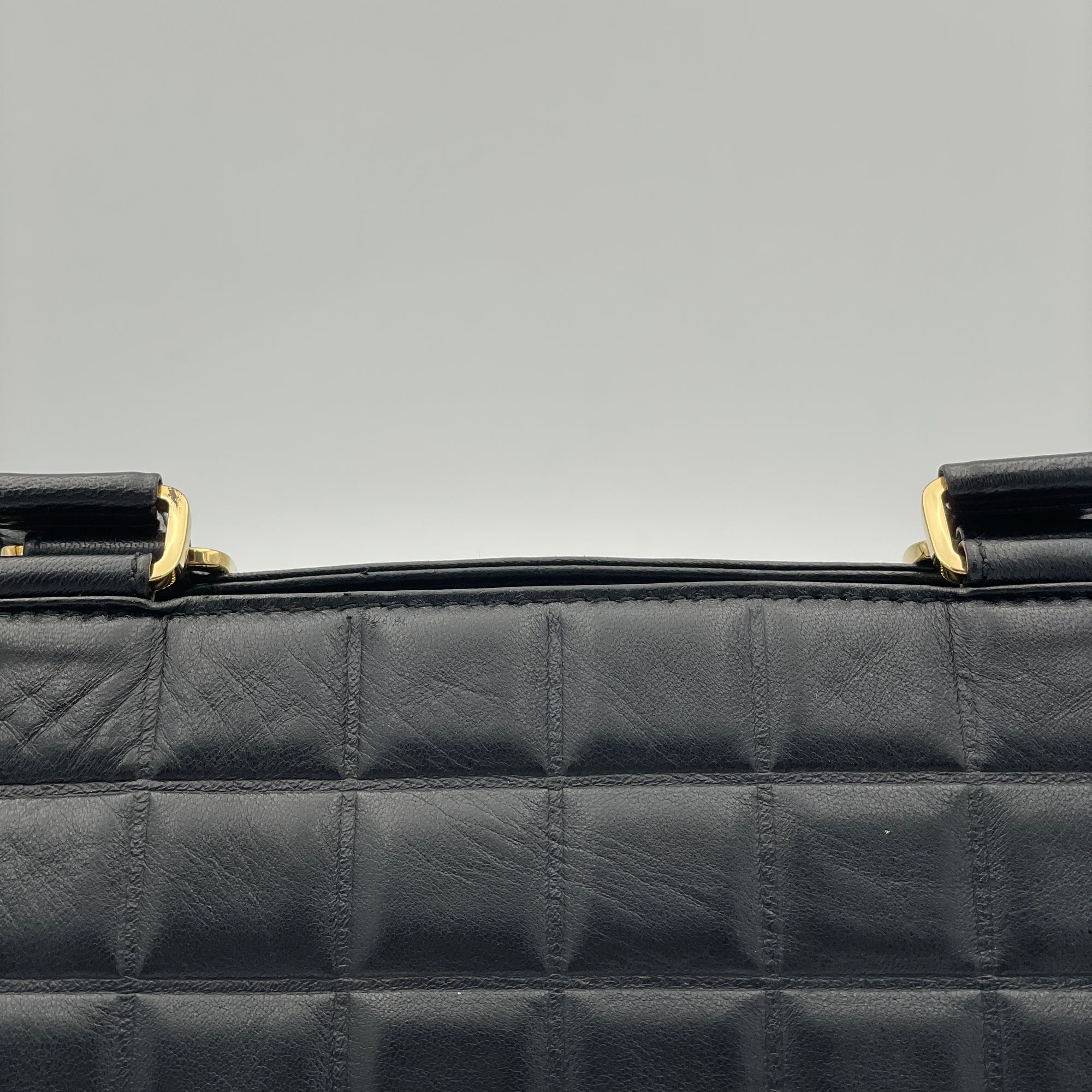 Chocolate Bar Barrel Bag Black Top Handle Bag in Lambskin, Gold hardware