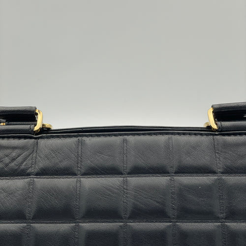 Chocolate Bar Barrel Bag Black Top Handle Bag in Lambskin, Gold hardware