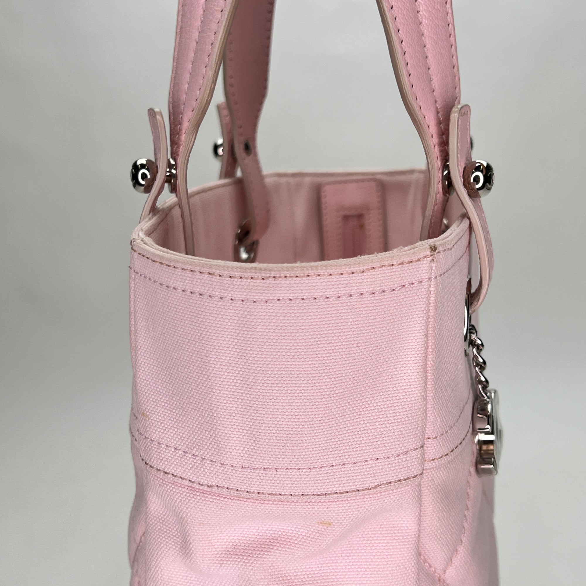 Paris Biarritz Small Pink Tote Bag in Canvas, Silver hardware