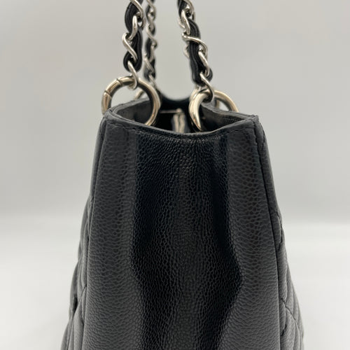 GST Grand Shopping Black Tote Bag in Caviar Leather, Silver hardware