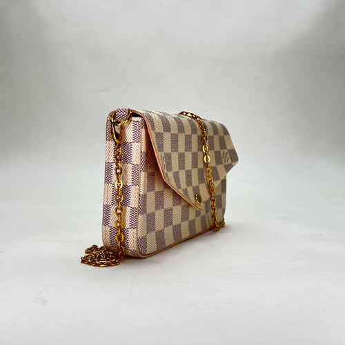 Felicie Pochette Damier Azur Beige Crossbody Bag in Coated Canvas, Gold hardware