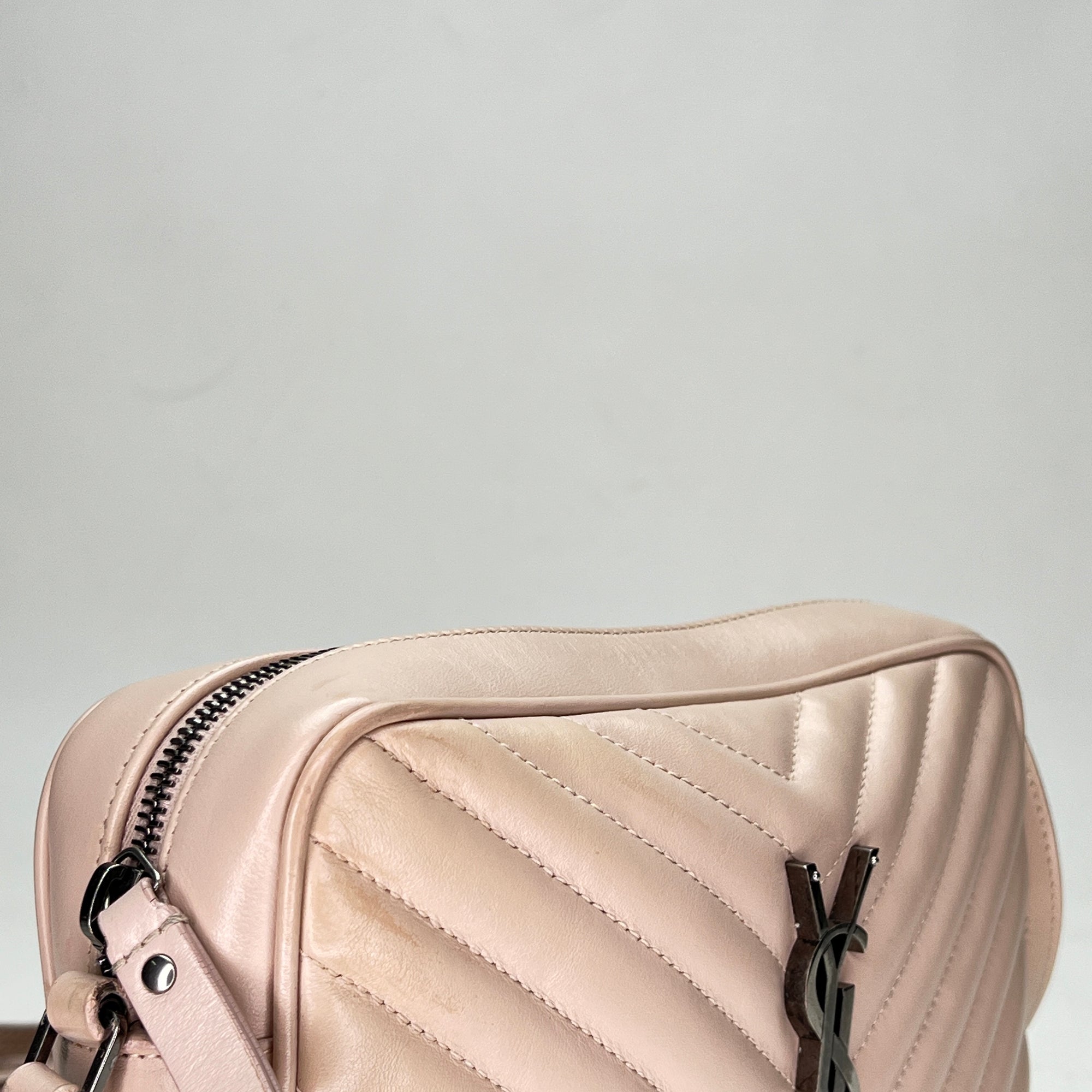 Lou Camera Pink Crossbody Bag in Calfskin, Silver hardware