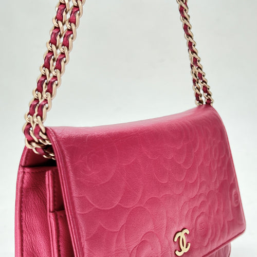 Camelia Pink Wallet on Chain in Lambskin, Gold hardware