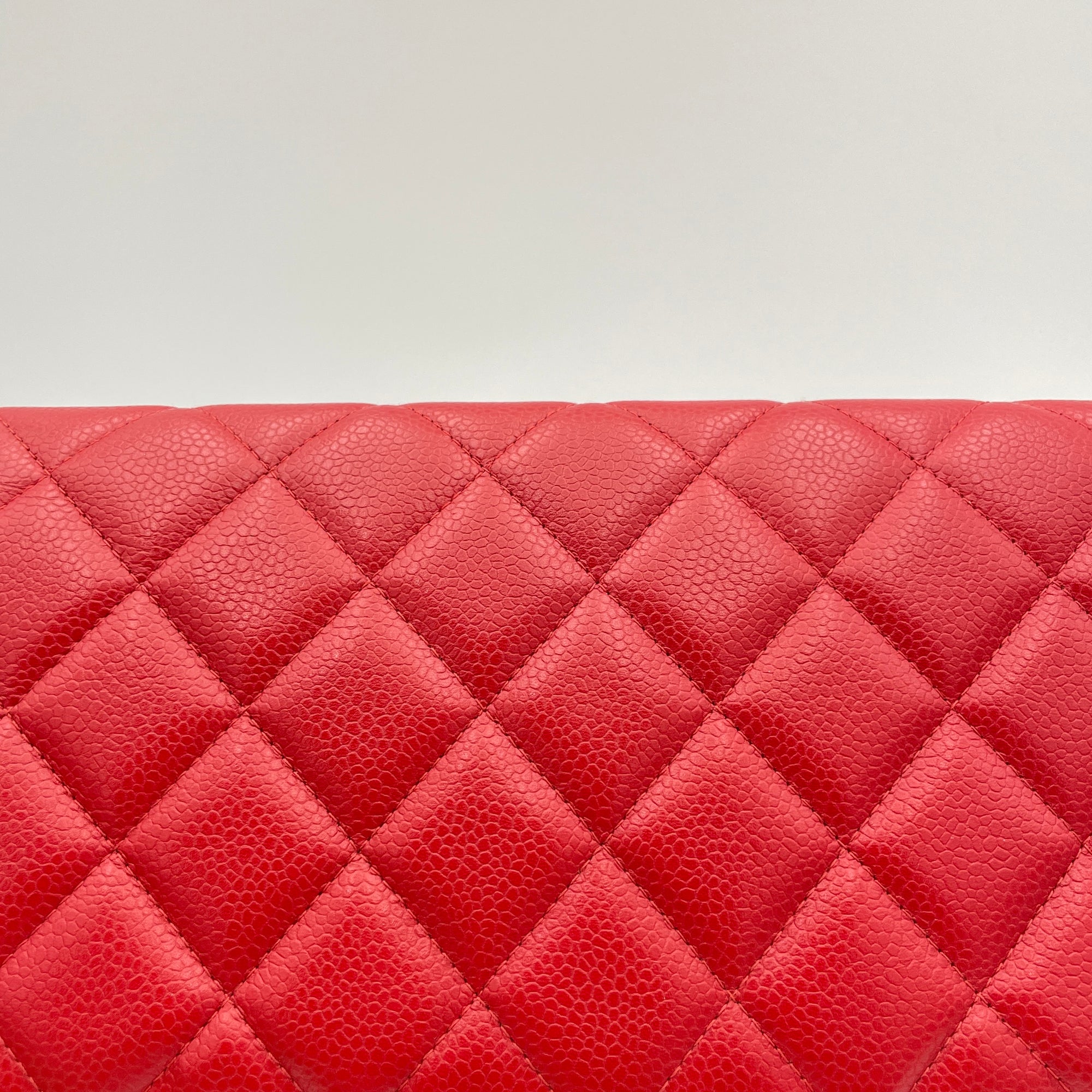 Quilted Chain Red Clutch in Caviar Leather, Silver hardware