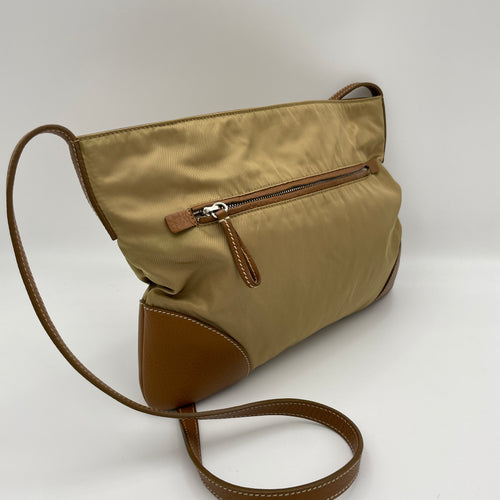 Logo Brown Crossbody Bag in Nylon, Silver hardware