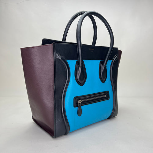 Luggage Mini Blue Top Handle Bag in Calfskin, Silver hardware