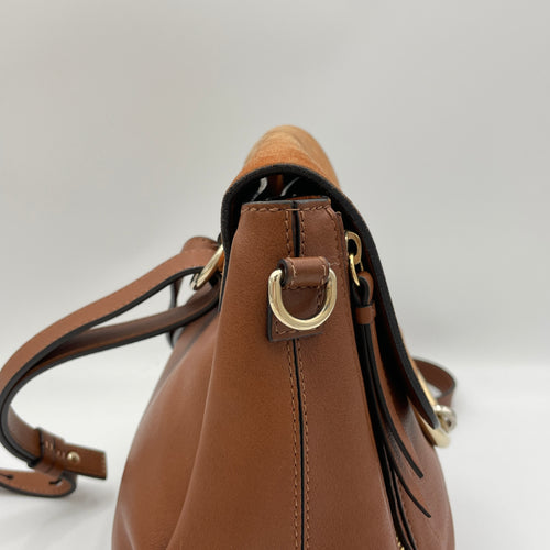 Faye Small Brown Backpack in Calfskin, Light Gold hardware