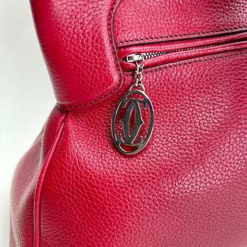 Marcello Red Shoulder Bag in Calfskin, Gunmetal hardware