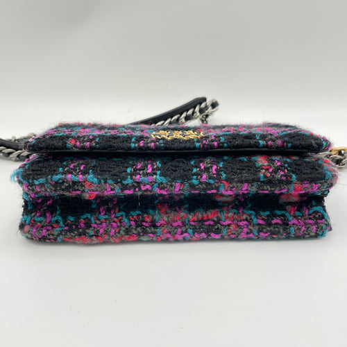 Plaids Multi-colour Wallet on Chain in Tweed, Gold hardware