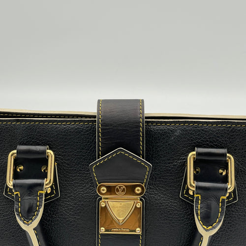 Suhali L'Epanoui PM Black Top Handle Bag in Calfskin, Gold hardware