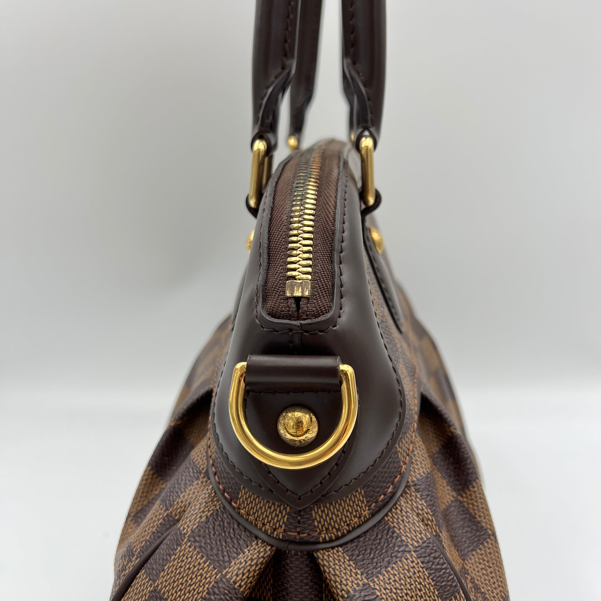 Trevi PM Brown Top Handle Bag in Coated Canvas, Gold hardware