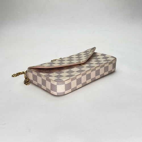 Felicie Pochette Damier Azur Beige Crossbody Bag in Coated Canvas, Gold hardware