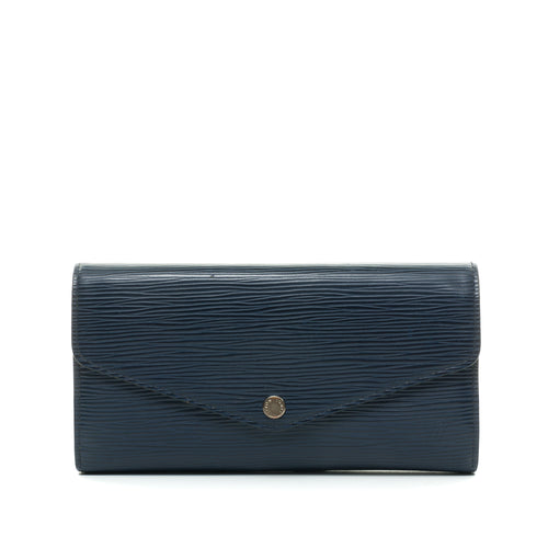 Sarah Long Navy Wallet in Epi Leather, Gold hardware