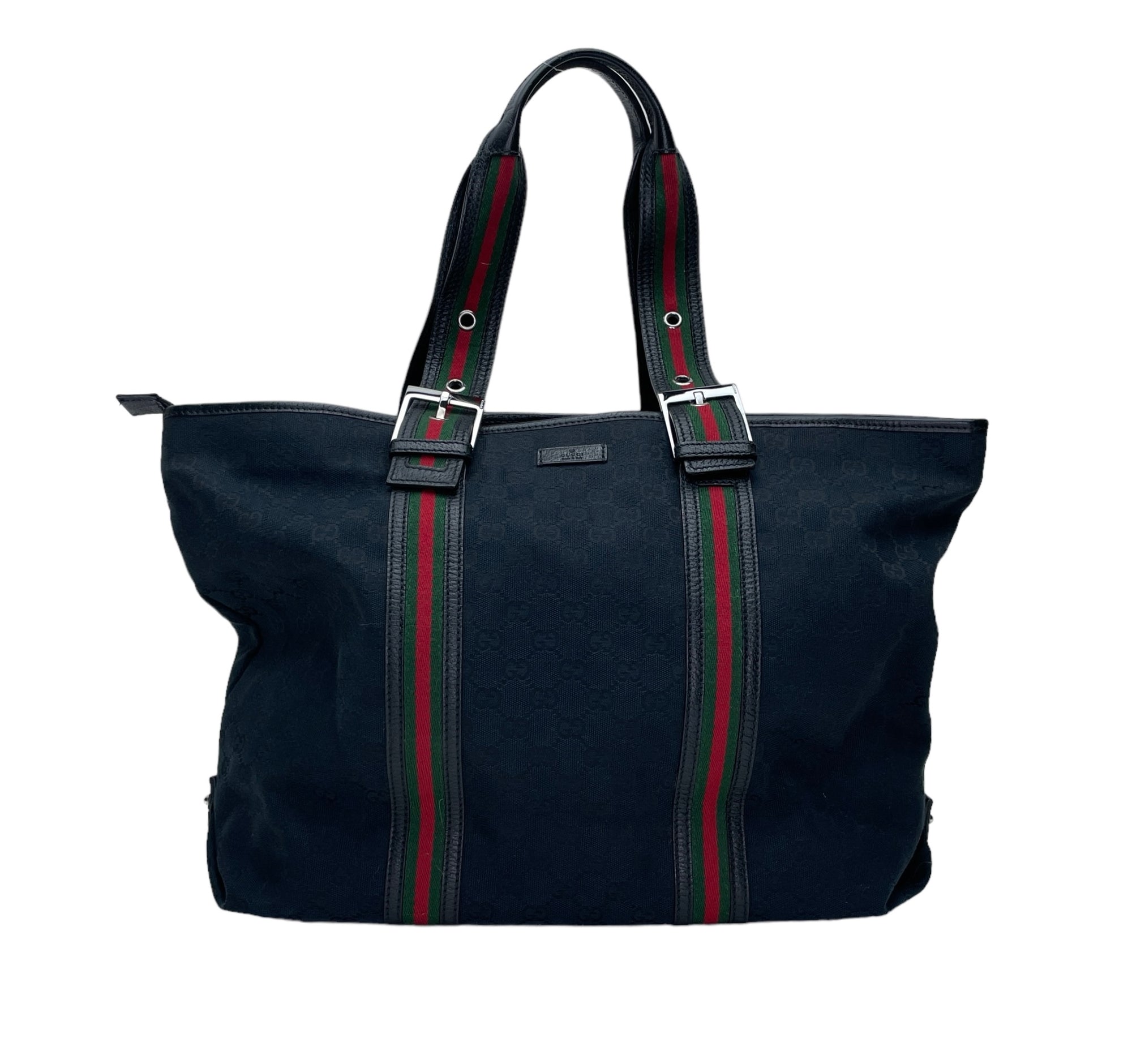GG Monogram Web Black Tote Bag in Canvas, Silver hardware