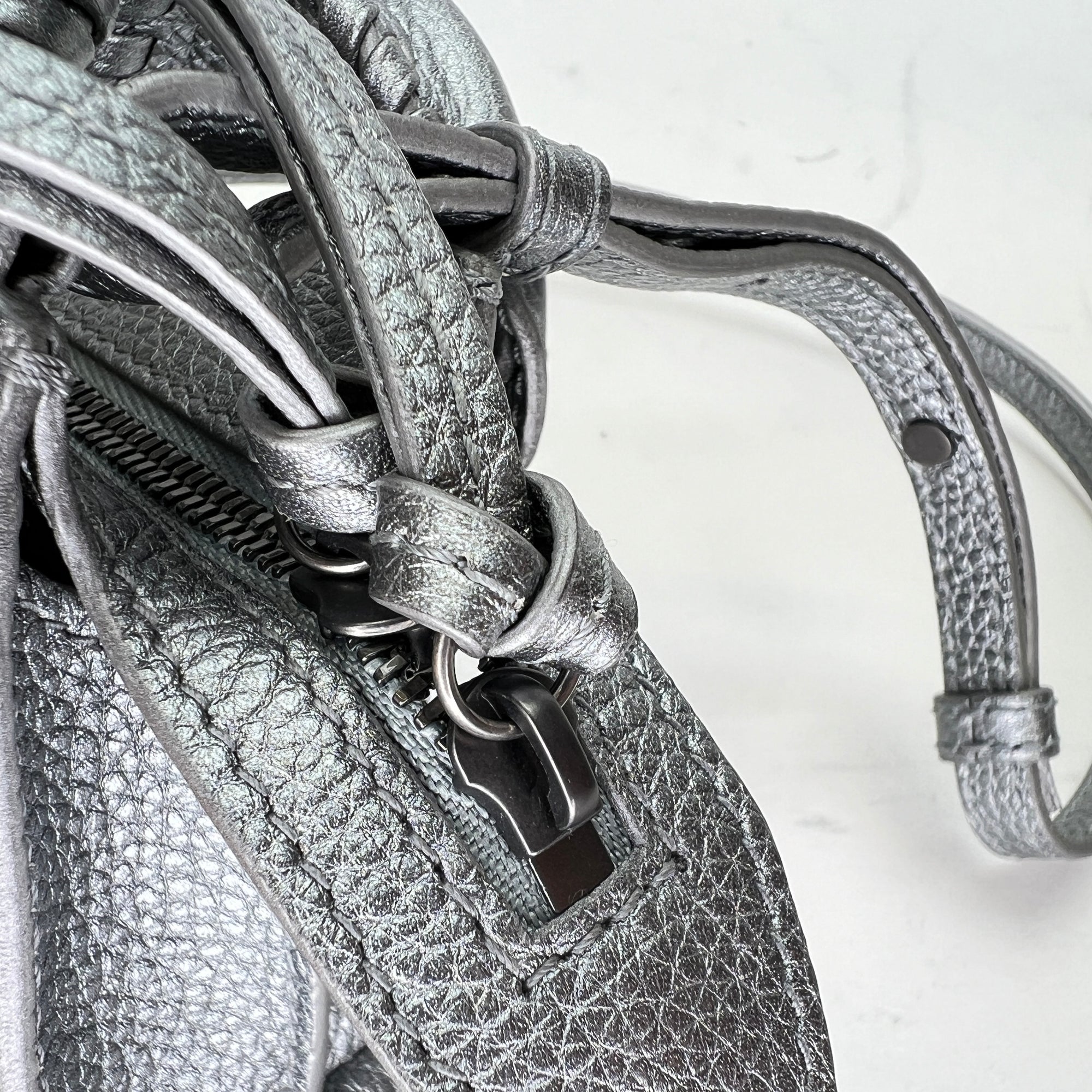 Neo Classic Super Nano Silver Crossbody Bag in Calfskin, Gunmetal hardware