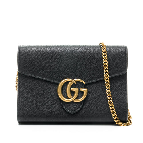 GG Marmont Black Wallet On Chain in Calfskin, Gold hardware