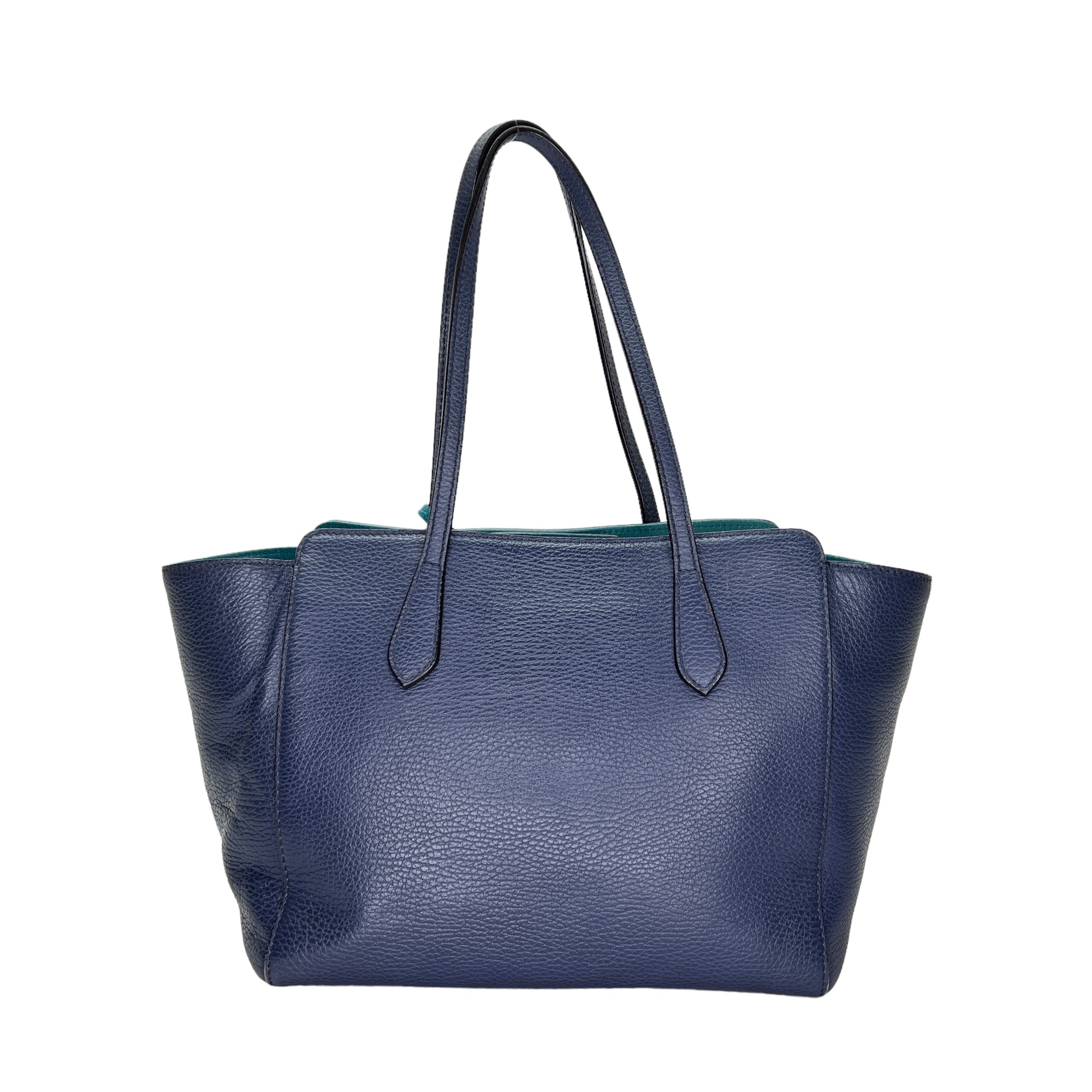 Logo Blue Top Handle Bag in Calfskin, Light Gold hardware