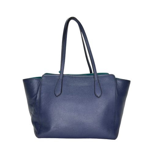 Logo Blue Top Handle Bag in Calfskin, Light Gold hardware