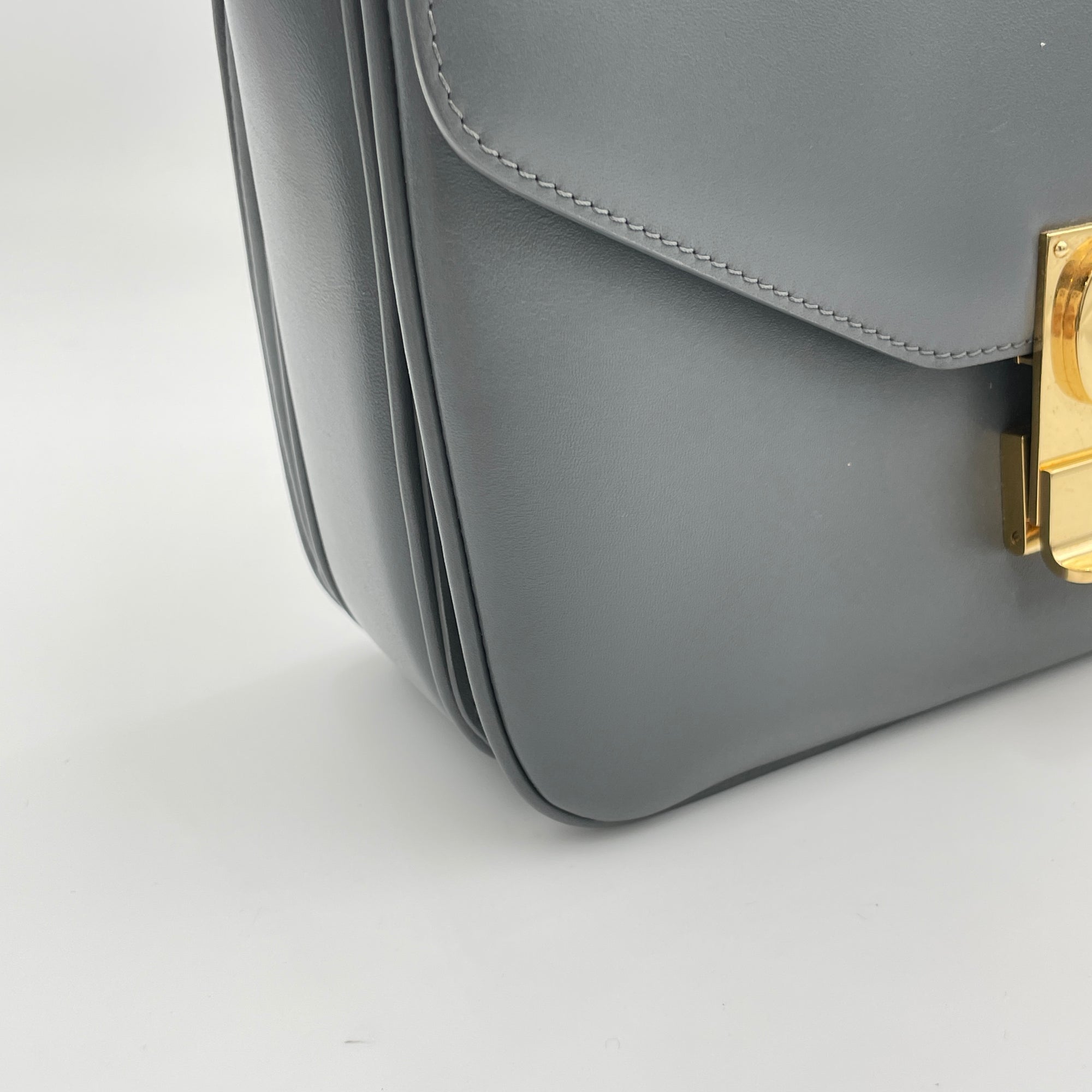 C Charm Grey Shoulder Bag in Calfskin, Gold hardware