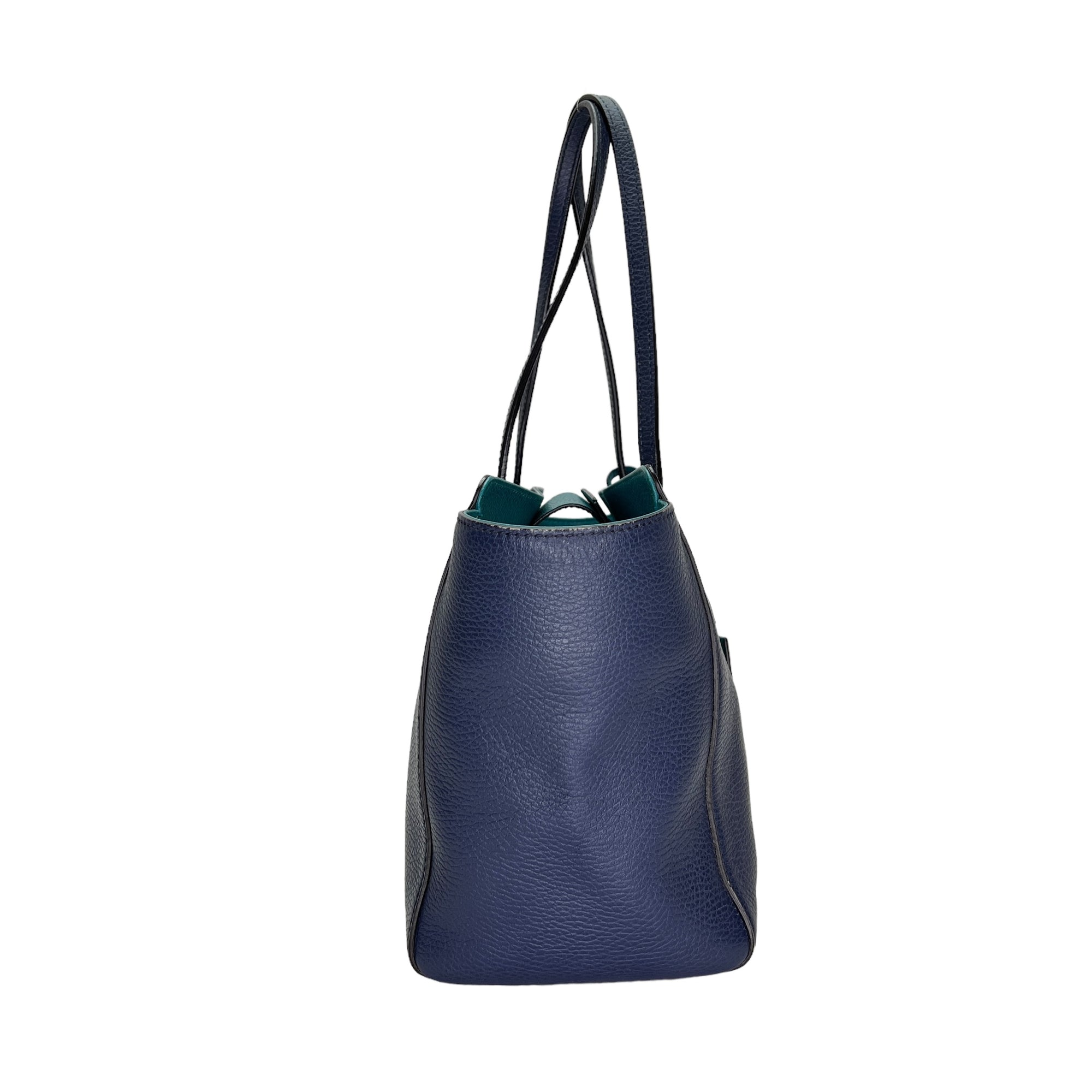 Logo Blue Top Handle Bag in Calfskin, Light Gold hardware