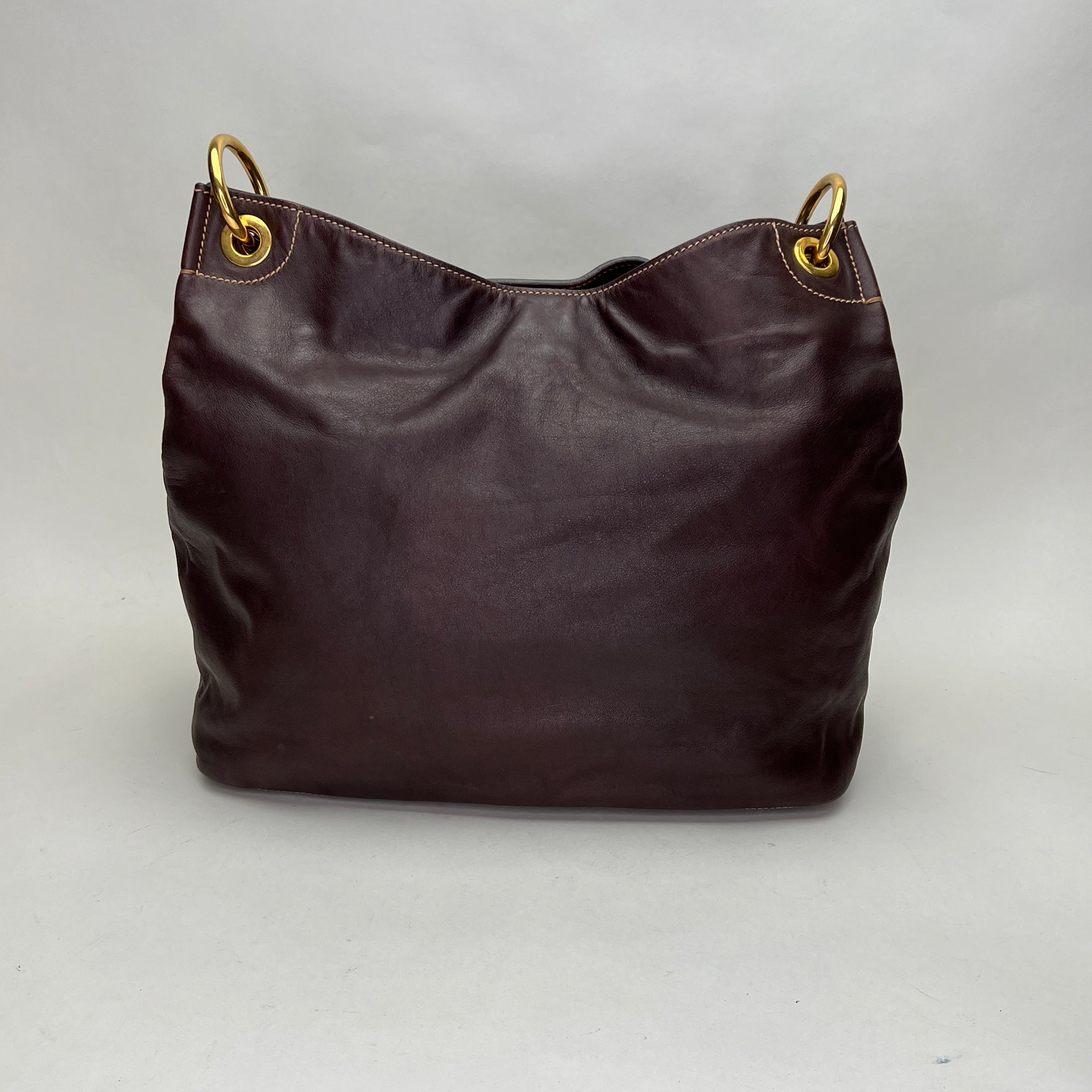 Hobo Brown Shoulder Bag in Calfskin, Gold hardware