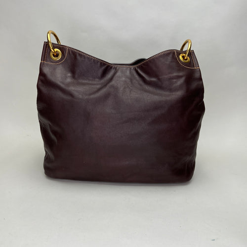 Hobo Brown Shoulder Bag in Calfskin, Gold hardware