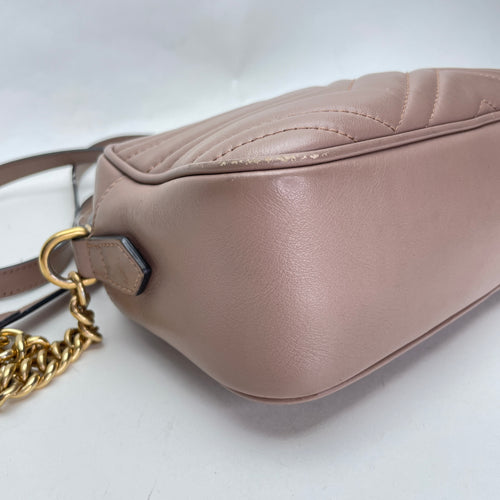 GG Marmont Small Pink Crossbody Bag in Calfskin, Gold hardware