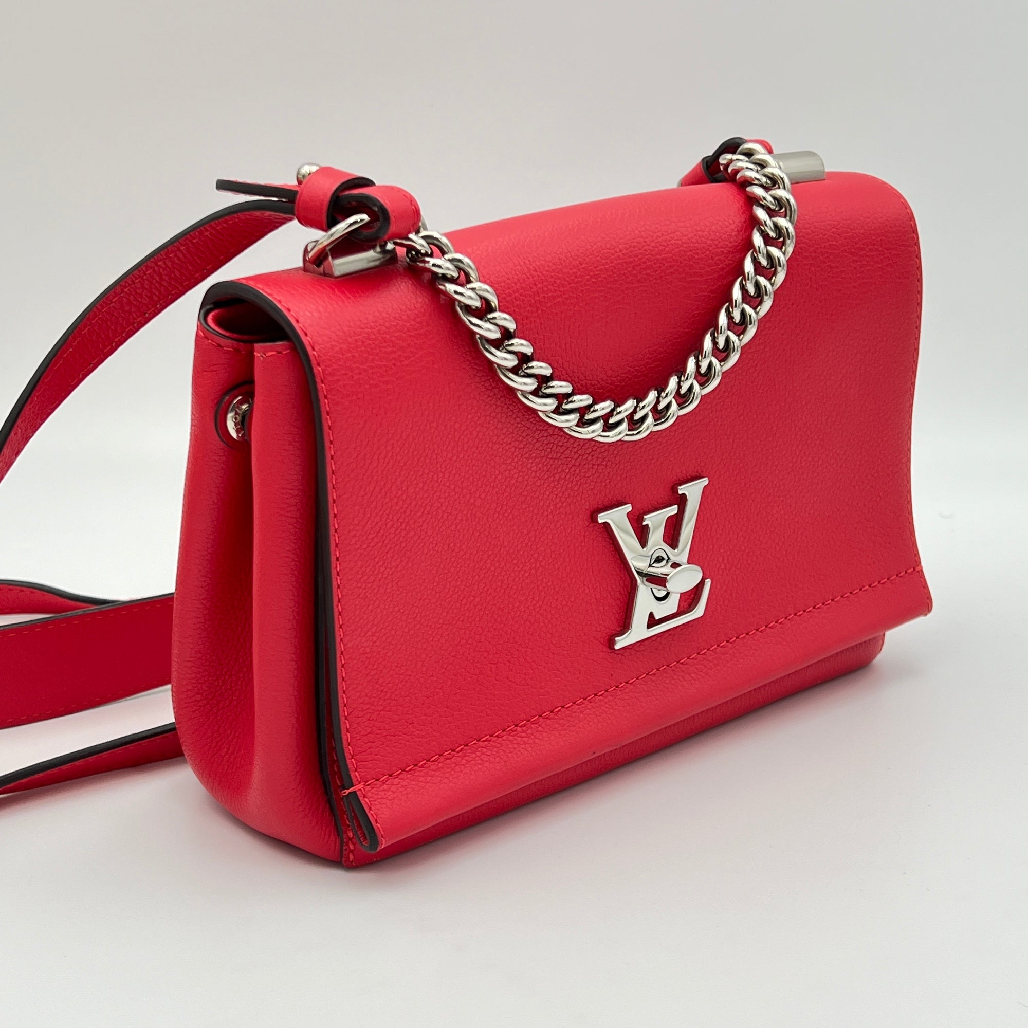 Lockme II BB Red Crossbody Bag in Calfskin, Silver hardware