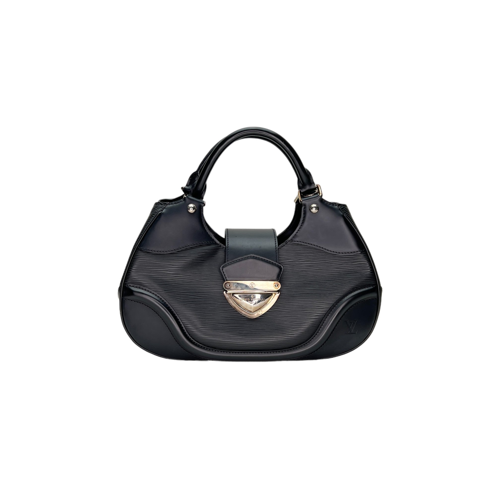 Sac Montaigne Black Top Handle Bag in Epi Leather, Silver hardware