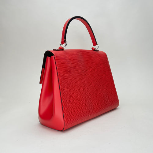 Cluny MM Red Top Handle Bag in Epi Leather, Silver hardware