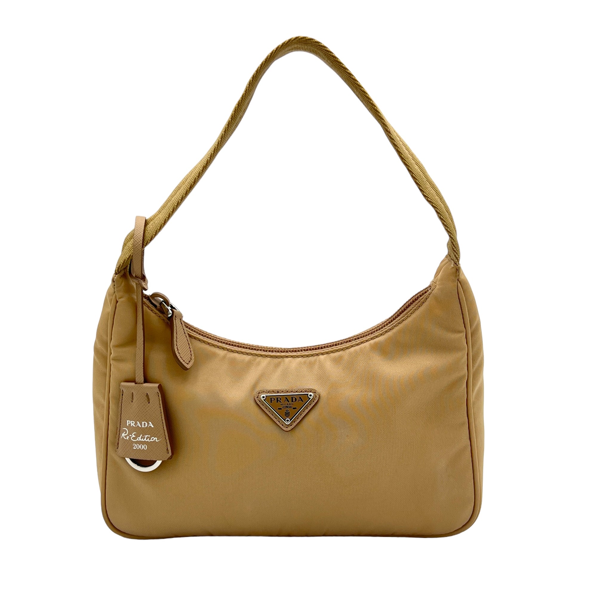 Re-Edition 2000 Beige Shoulder Bag in Re-Nylon, Silver hardware