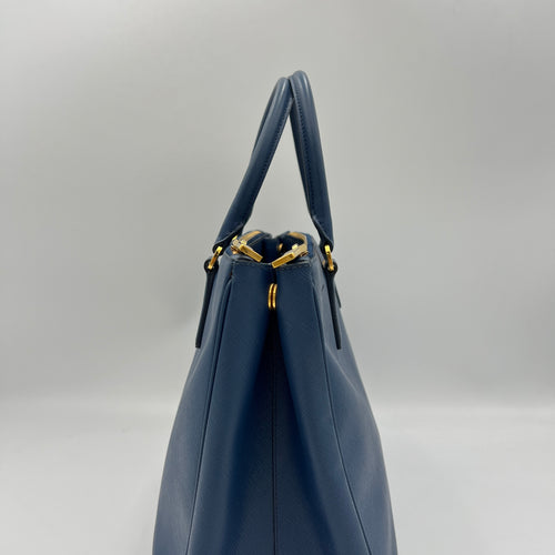 Galleria Large Blue Top Handle Bag in Saffiano Leather, Gold hardware