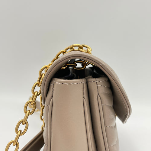 New Wave PM Beige Crossbody Bag in Calfskin, Gold hardware