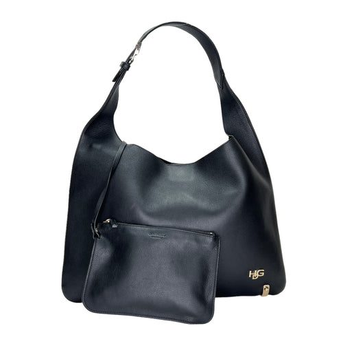 HDG Hobo Black Shoulder Bag in Calfskin, Gold hardware