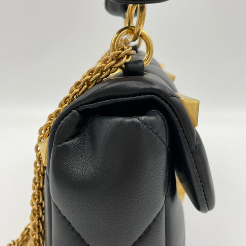 Roman Stud Medium Black Crossbody Bag in Lambskin, Gold hardware