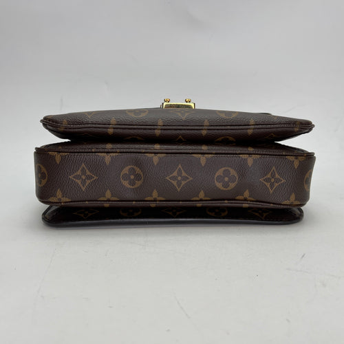 Metis Pochette Brown Crossbody Bag in Monogram Coated Canvas, Gold hardware